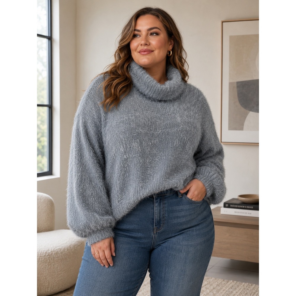 Kate & Sam Blue Eyelash Sweater Size XXL Cozy Soft Fall-Winter Coastal‎ Cottage